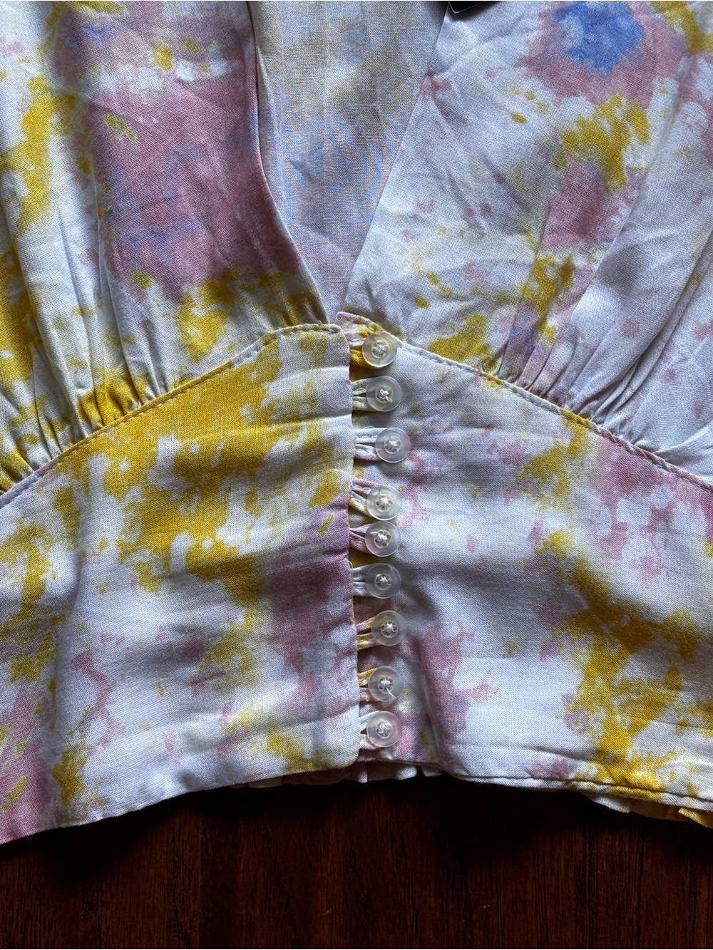 Iky & Me Tie Dye Balloon Sleeve Crop Top Pink Yellow | Size XL | NWT - Picture 9 of 10
